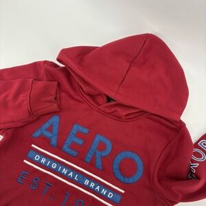 Aeropostale Y2K Hoodie Sweatshirt Jacket Mens Small Red Embroidered Grunge Skate